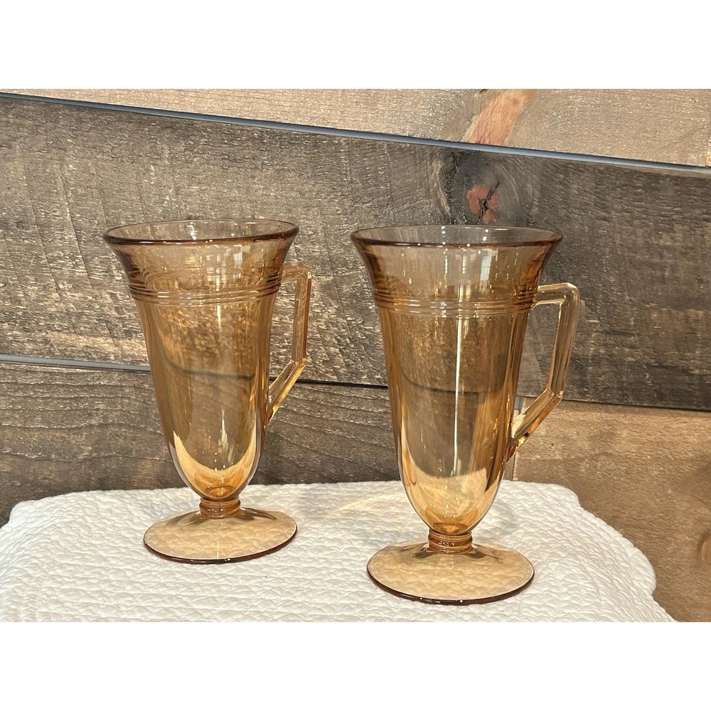 Fostoria Priscilla Amber Lot Of 2 Glass Set VTG